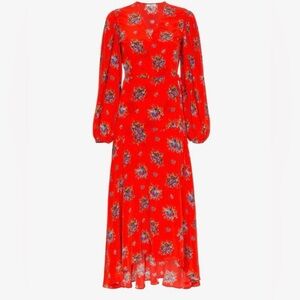GANNI Floral Red Silk Dress Size 36 worn once